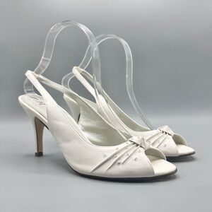 Payless Size 8.5 White Nylon Rhinestone Slingback Bridal Wedding Shoes